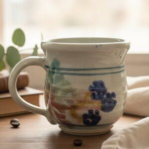 Handmade Artist Signed Floral Painted Glaze Pottery Mug Tea Coffee One of a Kind